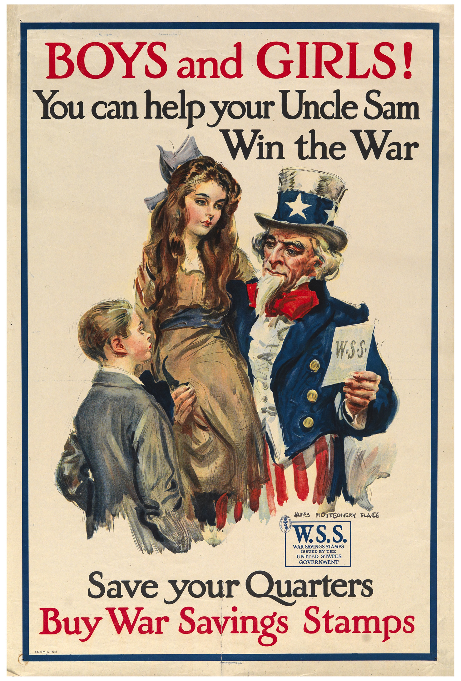 Boys And Girls You Can Help Your Uncle Sam World War I Poster