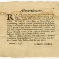 Advertisement Seeking a Fugitive From Slavery, 1758