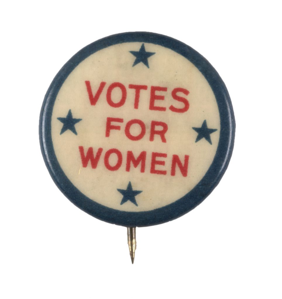 votes for women pinback button with four stars 